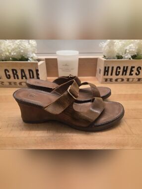 Ariat Unbridled Leigh Cork Wedge Sandal Brown Leather Reptile Emb.  Womens Sz 10